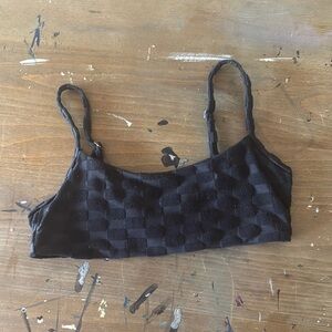 Skatie Black Checkered Bikini Top L